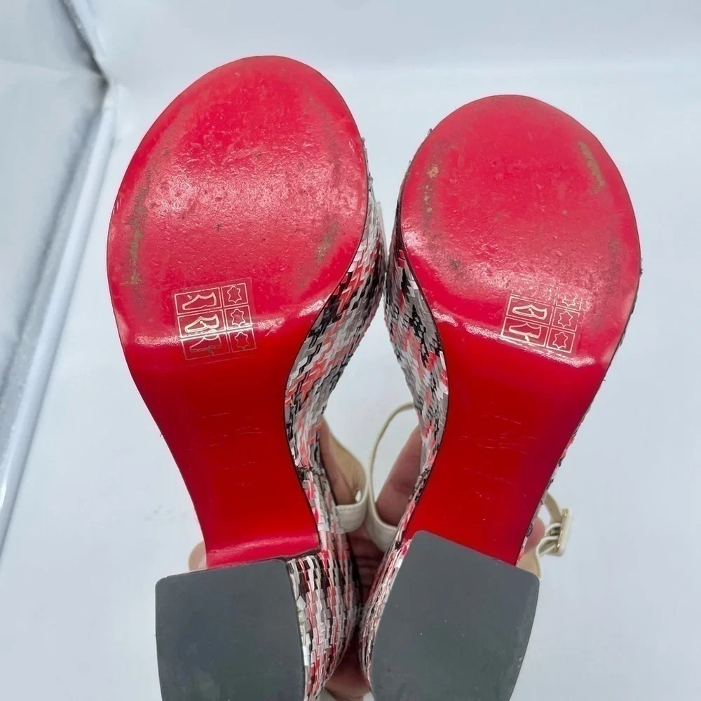 Christian Louboutin Rare bella platform sandal white leather strappy tweed 41